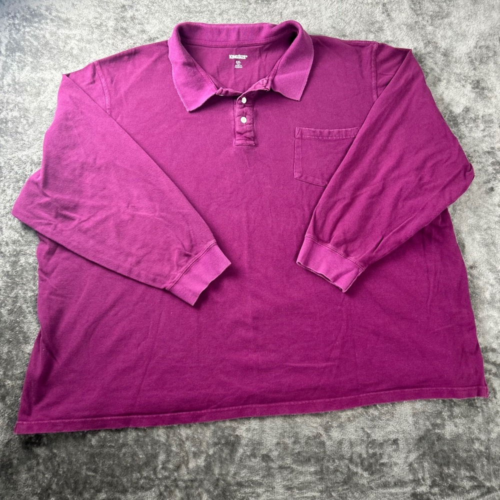 KingSize Mens 5XL Tall Magenta Purple Long Sleeve Cotton Pique Polo Shirt Pocket